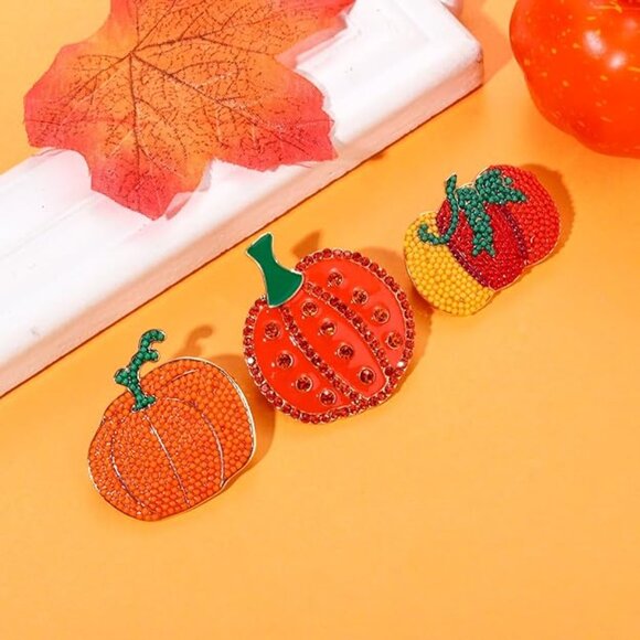 NEW Brooches Pins Lot of 3 Beaded & Enamel Painted Pumpkin Fall Thanksgiving - Picture 4 of 4